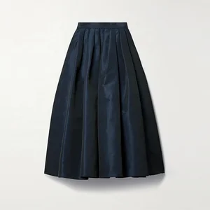 Clothing Manufacturer Custom Spring Summer High Waist Women Elegant Casual Pleated Faille Midi Skirt