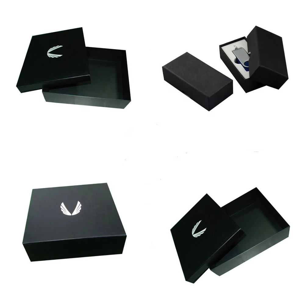 Luxury Custom Lid Base Black Usb Stick Cable Paper Package Card Wedding Usb Flash Drive Packaging Box Gift Box for Usb c Cable