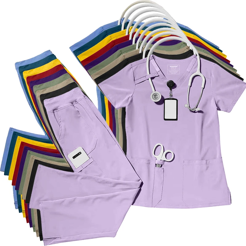 High Quality Fashion Medical Uniform Scrub Sets V Neck Surgical Hospital Uniforms Sets Beauty Salon Straight Pants Scrubs Suits
