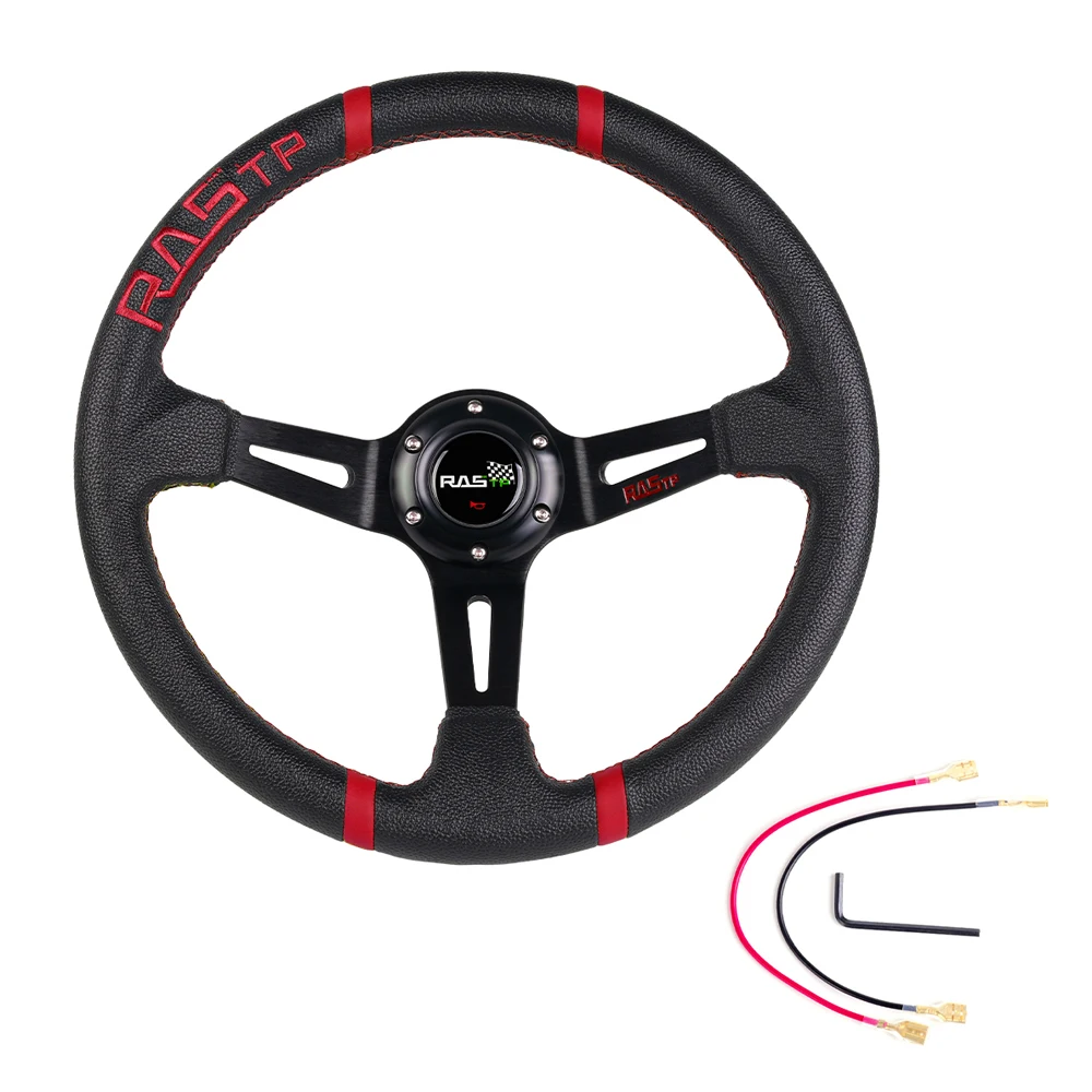 14インチPVCレザーレーシングカーステアリングホイールJDM