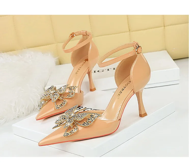 【新品】High Heels : ハイヒール フランク・リスポリ Ankle Strap Pointed Toe Rhinestone High Heel Pumps Women