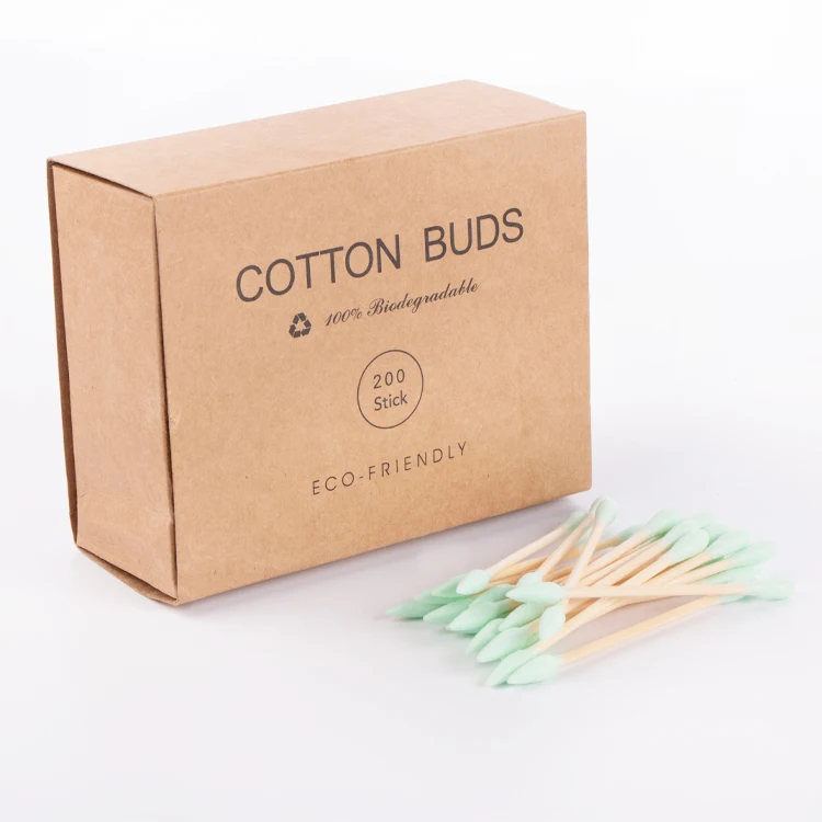Custom Coton Tige Wooden Stick Baby Cotton Ear Buds Bamboo Makeup Remover Cotton Swabs