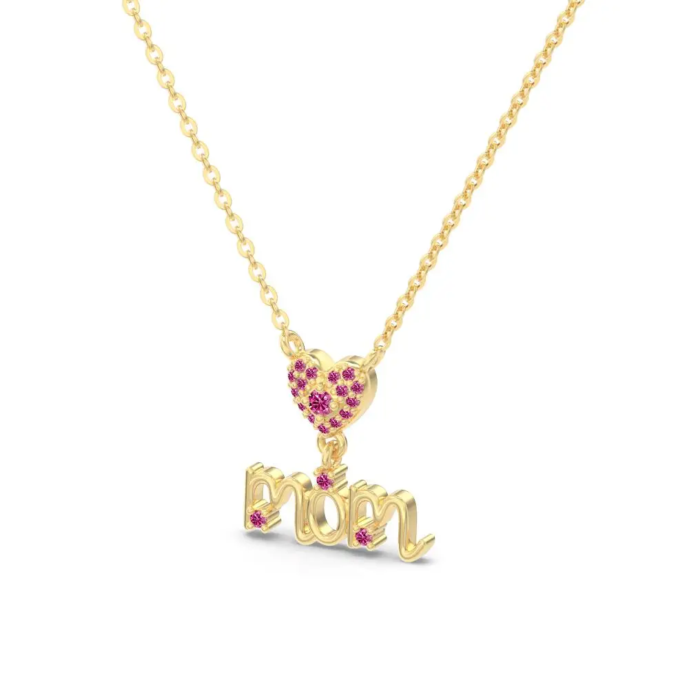 KAKODIY Mother's Day Festive 925 Sterling Silver Gold Plated Mom Lettering Heart Pendant Necklace detail 5