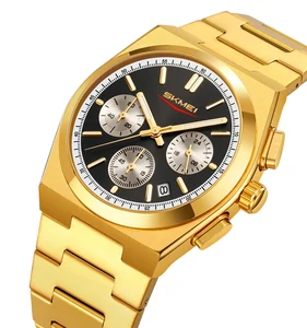 New SKMEI 9371 Luxury Antique Business Waterproof 3BAR Stainless Steel Quartz Men's Watch with Luminous Date