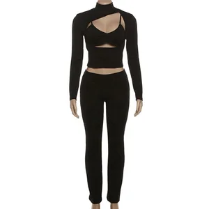 Dropshipping 2026 Women Clothing Wholesale New Arrivals Casual Black Fashion 3 Piece Pants Set