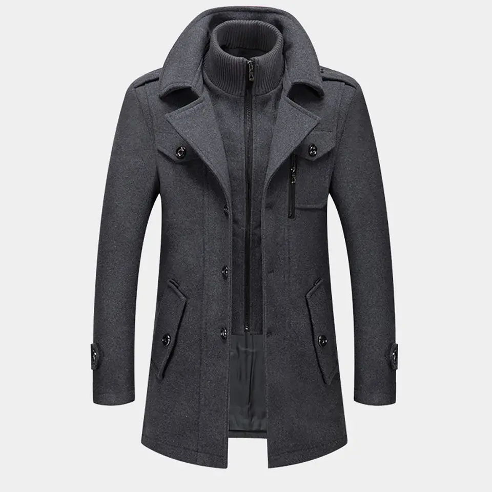 Long Coat For Men Woolen Winter Jacket With Double Collar Warm_voghion.com