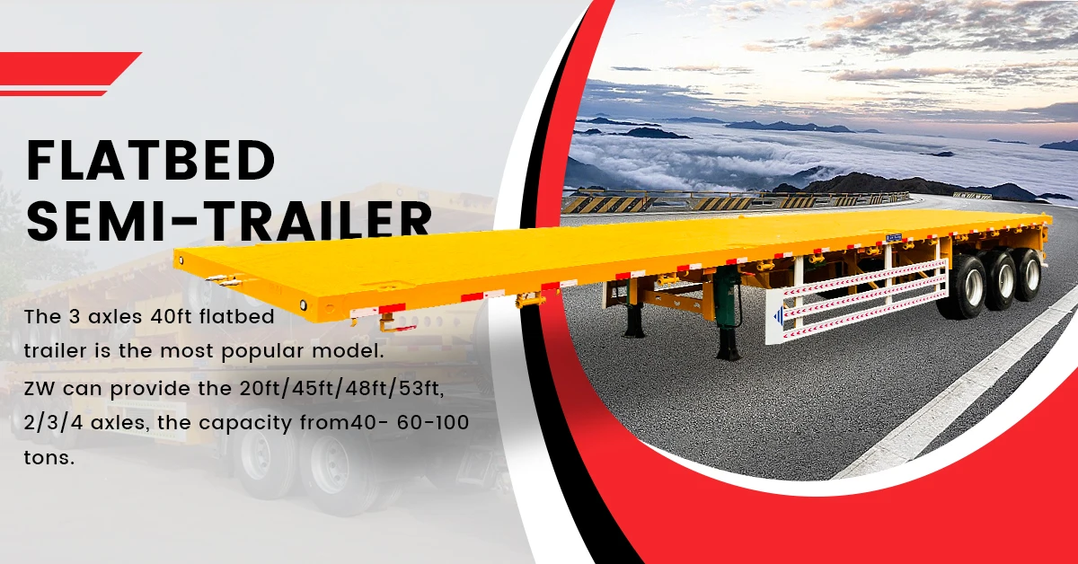 Zw Group Tri-axle 40ft Flatbed Semi Trailer Flatbed Trailer For Mexico ...