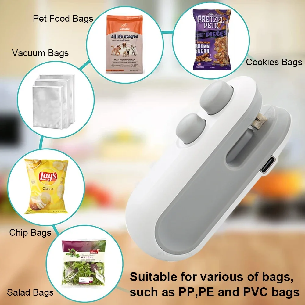Bag Sealing Machines Rechargeable 2 in 1 Bag Mini Heat Sealer Storage Plastic Package Snack Sealer Handheld Heat Sealer for Food