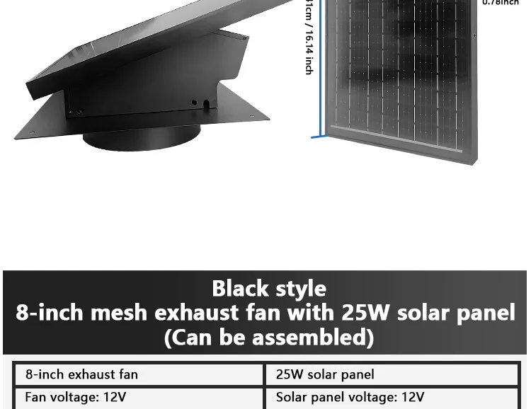Solar Attic Ventilation Fan, 25W, Roof, Plastic - detail 4