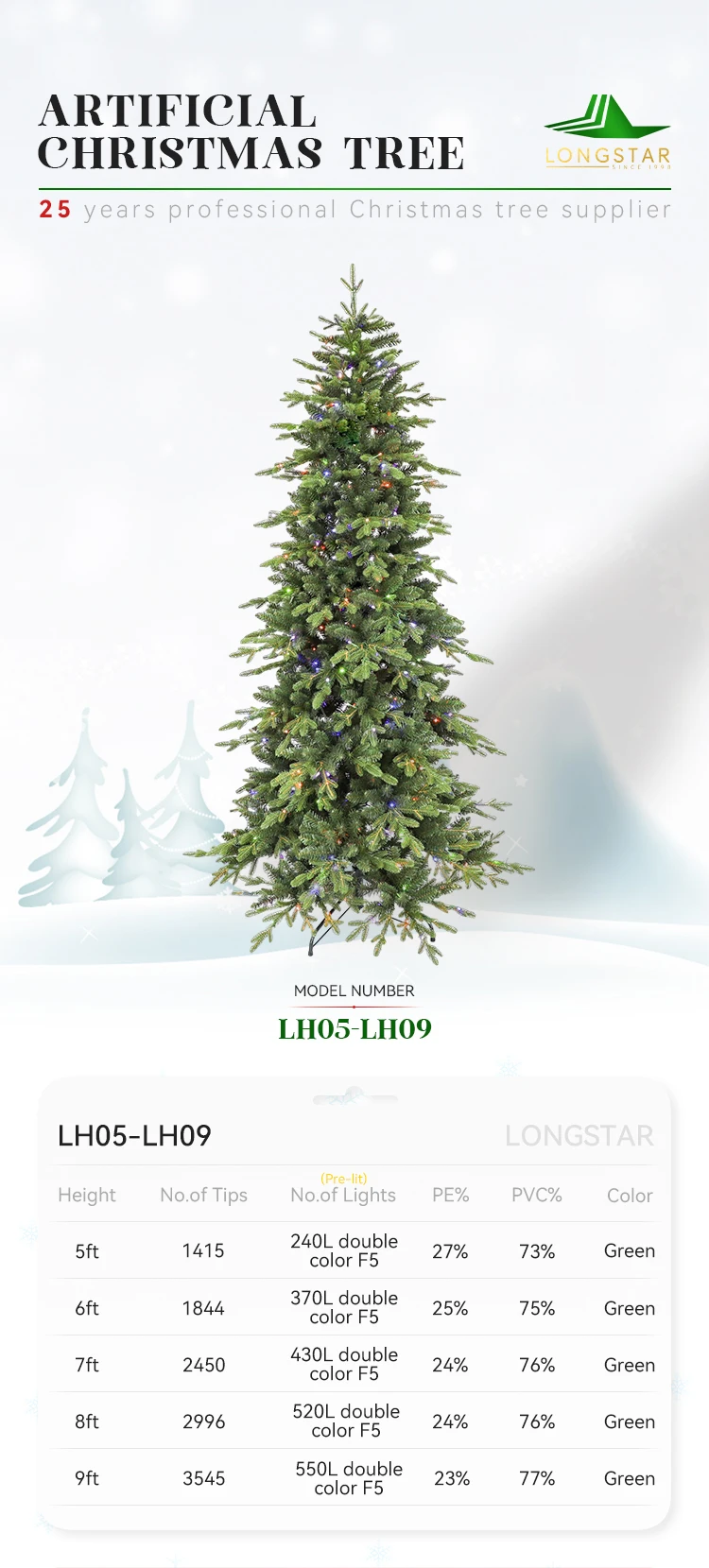 High Quality Christmas Tree Pe Mixed Pvc Artificial New Design Green