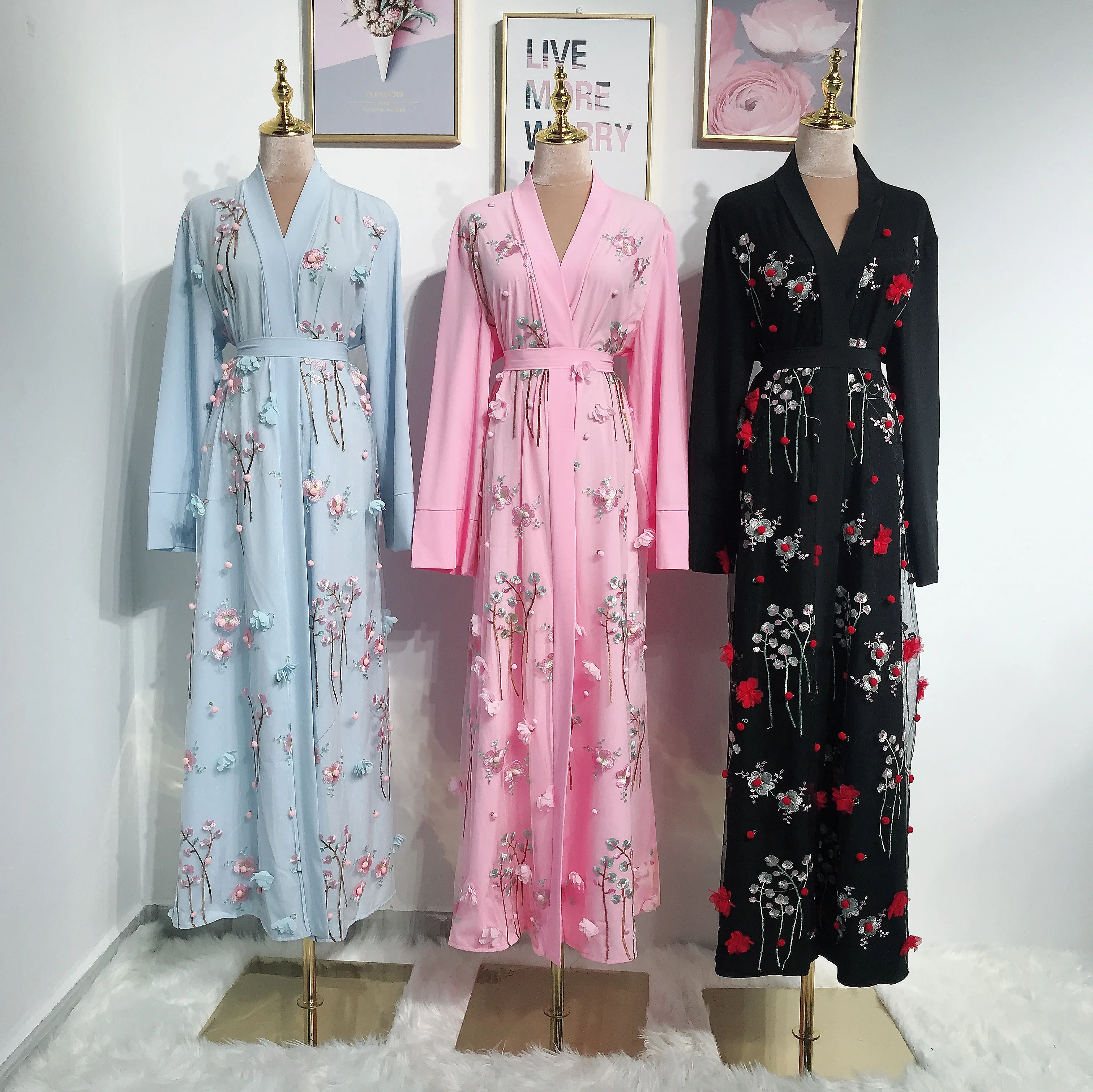 Embroidery Floral Cotton Abaya Dress 