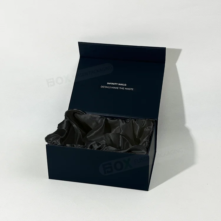 Custom Logo Luxury Package Box With Satin Inside Packing Magnetic Black Satin Insert Lined Folding Gift Box