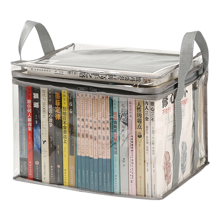 Hot Sale Clear Book Storage Bag Organizer Portable PVC Transparent Organizer Box Moving Totes with Reinforced Handle
