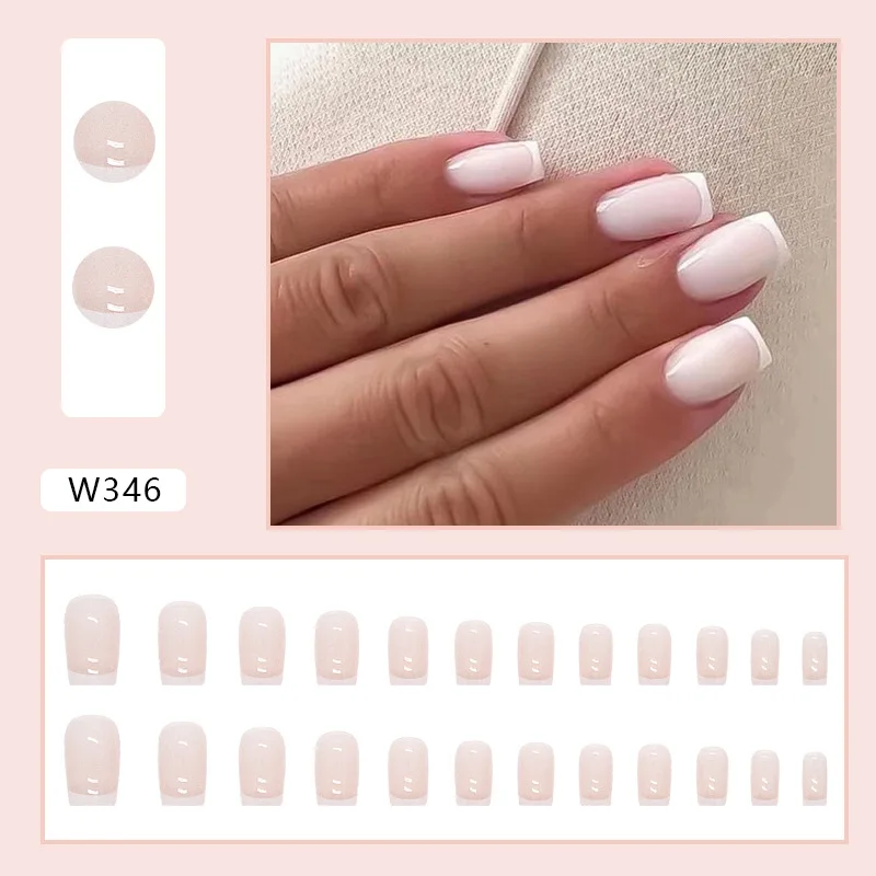 Youdo Pink Simple Artificial Fingernails With Glue Short Square Press ...