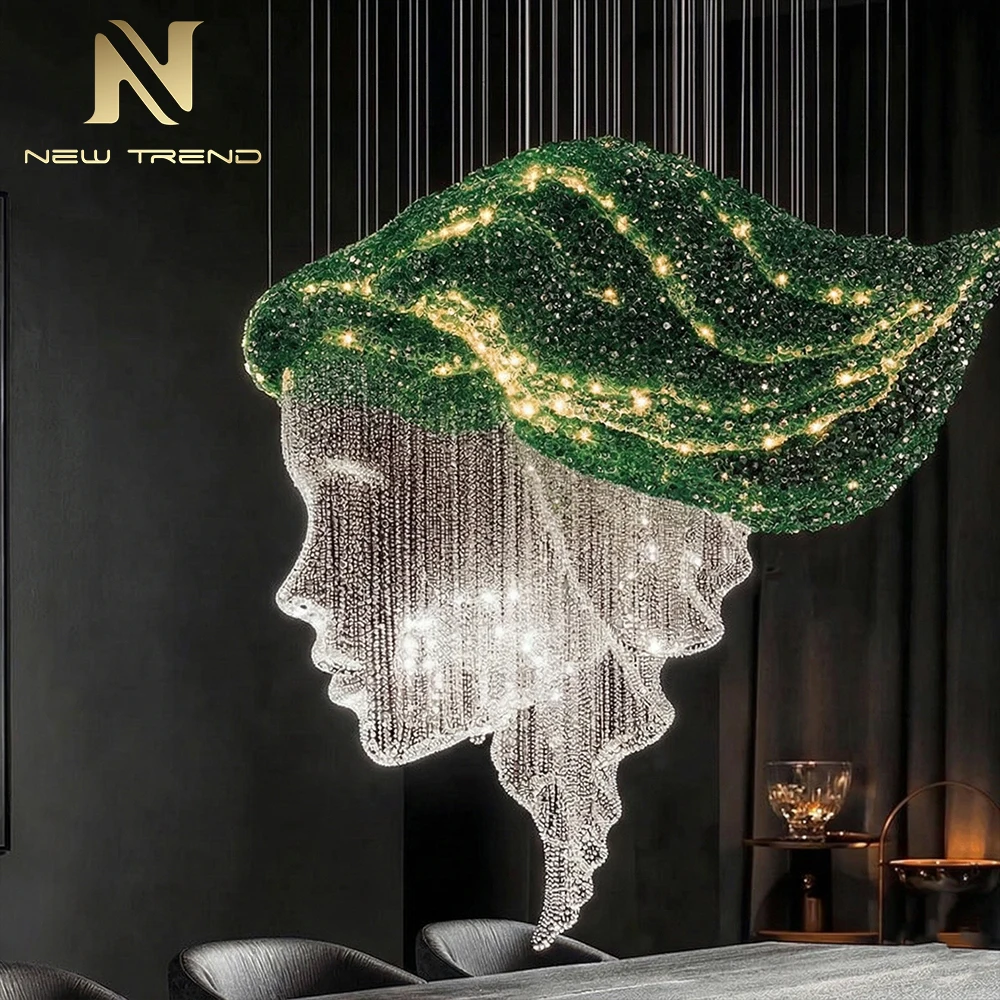 CPL-474 Contemporary Abstract Face Sculpture Chandelier – Custom Crystal Art Installation for Hotel Lobby & Showroom