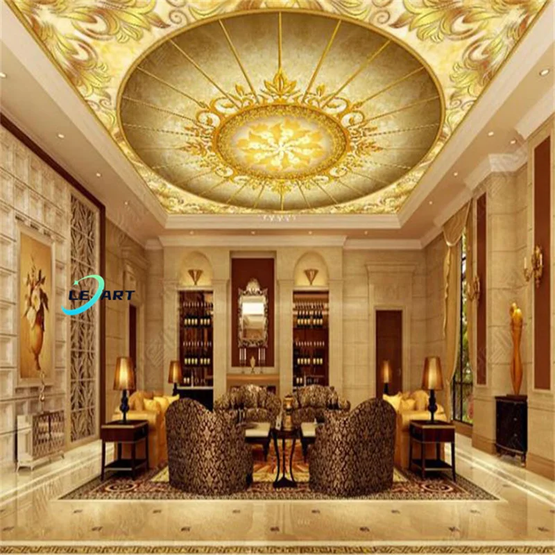 LeArt Plafond Pvc European Palace Style Artistic Decorative Gold Stretch Ceiling Design