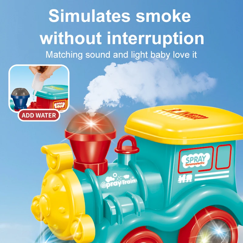 Battery Operated Bump & Go Action Train Toys With Flashing Light Music and Spray Electric Train Toy for Kids