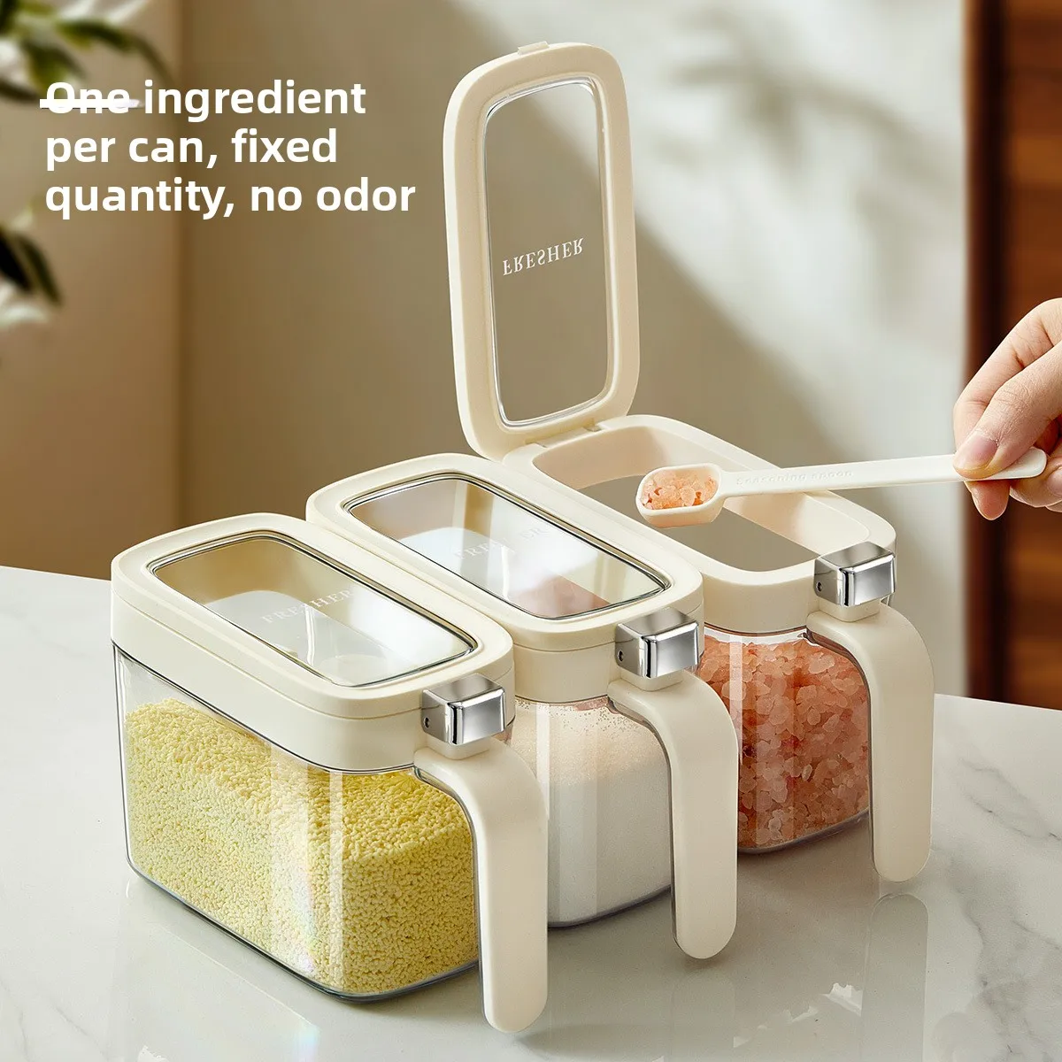 Plastic Condiment Box Viewing Window Airtight Spice Storage Set for Kitchen Seasonings Oil Dispenser Portioning-Modern