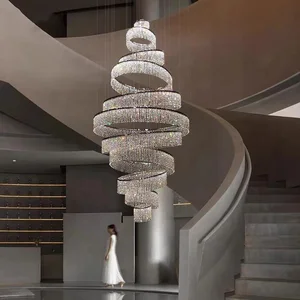 Modern Style Indoor Decoration Hotel Lobby Staircase Villa Crystal LED Ring Luxury Chandelier Hanging Pendant Light