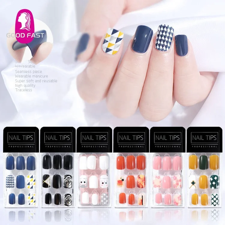 Оптовая продажа пресс на ногти кончики шпильки прямой длинный Маникюр искусственный предварительно склеенный без клея Ложные 3D дизайн ногтей наконечник Комплект
