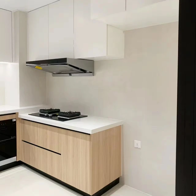 design kitchen China Modern Simple Houses Furniture Popular Custom Smart Prefab Grey Flat Pack Cupboard Kitchen Cabinets Set