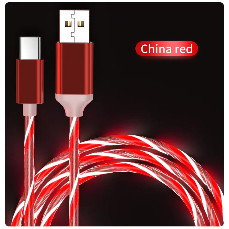 3 in 1 LED Phone Charger Cable TPE USB Type C Micro USB Glowing Charging Cord for Smartphone Tablet