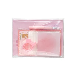 Cartoon-Themed Student Back-to-School Set High-Value Pink Stationery Sticky Notes Notebook Black Pen 0.5mm Writing Wholesale