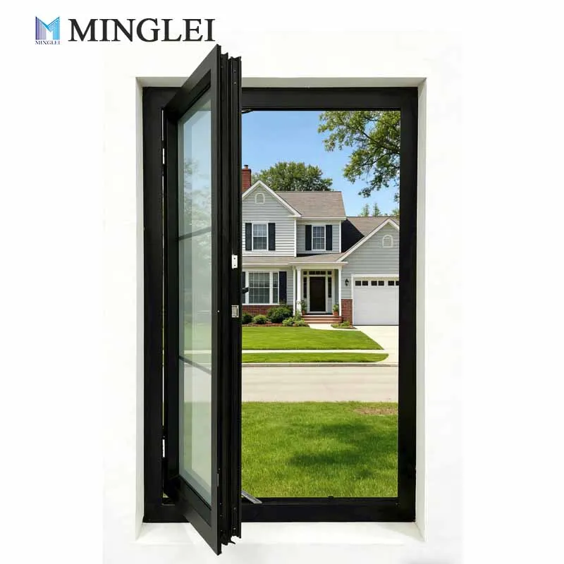 Fuinneoga Alumainiam Sholéir, Gan Aicearra, le Gloine Chaol: Fuinneoga Alumainiam le Bhriseadh Teas, Triúr Ghlasaithe, a oscailtear amach, le Grílíní