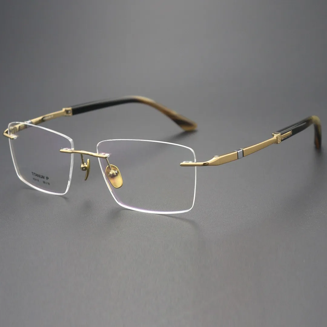 Luxury Gray Rimless Glasses with Titanium & Horn