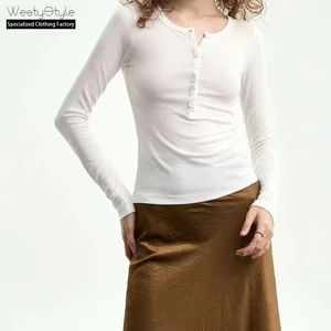 Henry Women's Long-Sleeved Slim-Fit Casual Woven Sweater Autumn Winter Simple Anti-Pilling Base Solid Front Closure