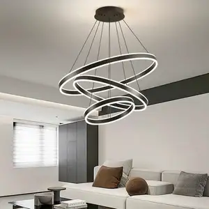 Home Decor 3 Rings High Ceiling Hanging Lamp Metal Led Round Modern Iron Nordic Luxury Chandelier Pendant Light Restaurant
