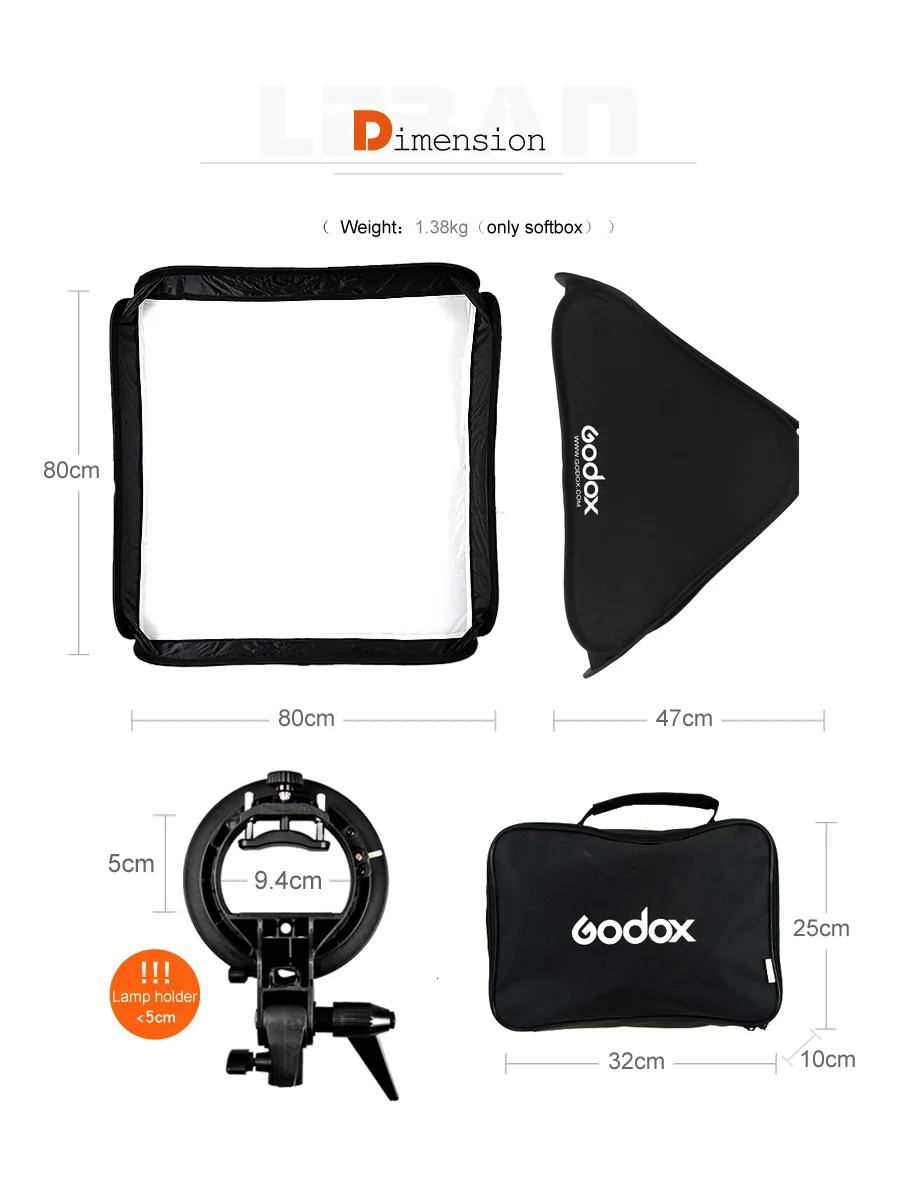 GODOX Softbox with S Type Bracket Bowens S Mount Holder Foldable Mini Size  8080cm Soft Box Kit for Flash Camera Studio Photography