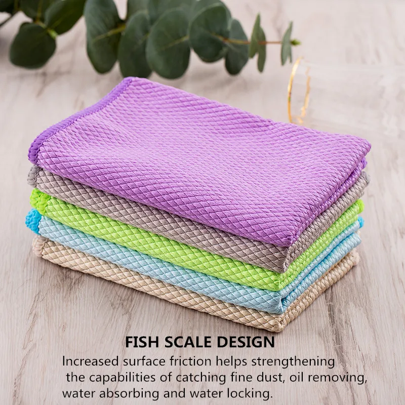 Glass Towel Water Absorption Fish Scale Microfiber Cleaning Cloths