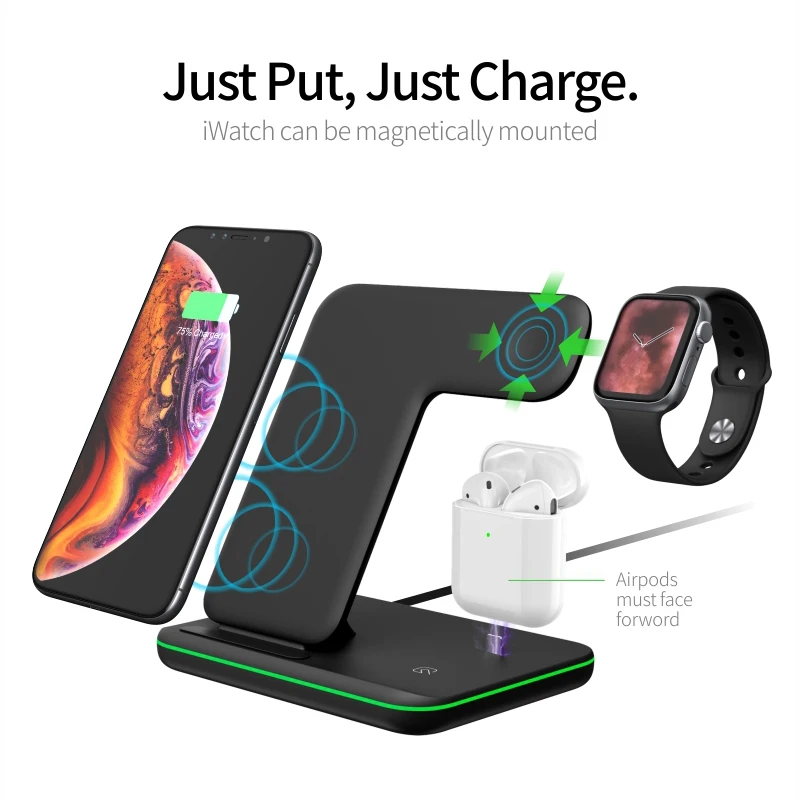 Amazon Лидер продаж 2021 3 в 1 беспроводная зарядная станция для iphone 12 11X8 PLUS iwatch 6 5 4 3 2 airpods