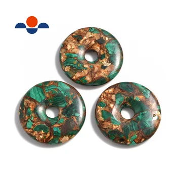 Natural 50mm Malachite Bronzite Donut Circle Pendant Necklace Donut Pendant