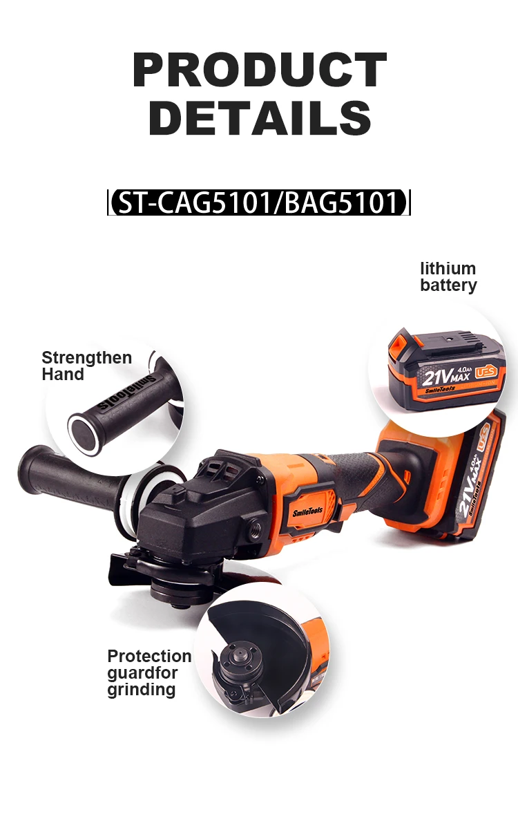 115mm Professional Cordless Angle Grinder Electric Mini Portable Angle