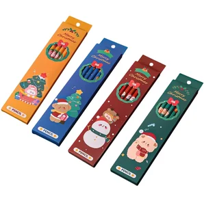 Custom 24pcs Christmas Tipped Wood Pencil Set Convenient HB Rubber Pencils with Colored Lead for Gifts