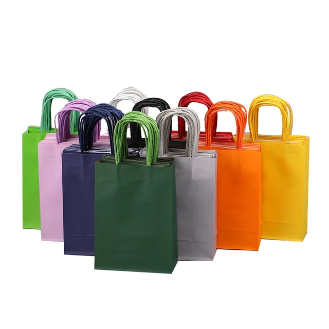 Colorful kraft paper bag takeout packaging portable paper bag candy color shopping bag customization logo