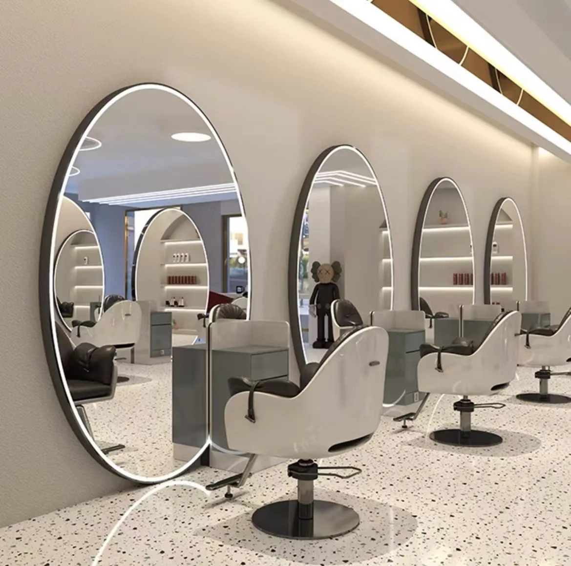 Professional Hair Salon Furniture Equipment Oval Silver Gold Two Sided Barber Shop Mirror