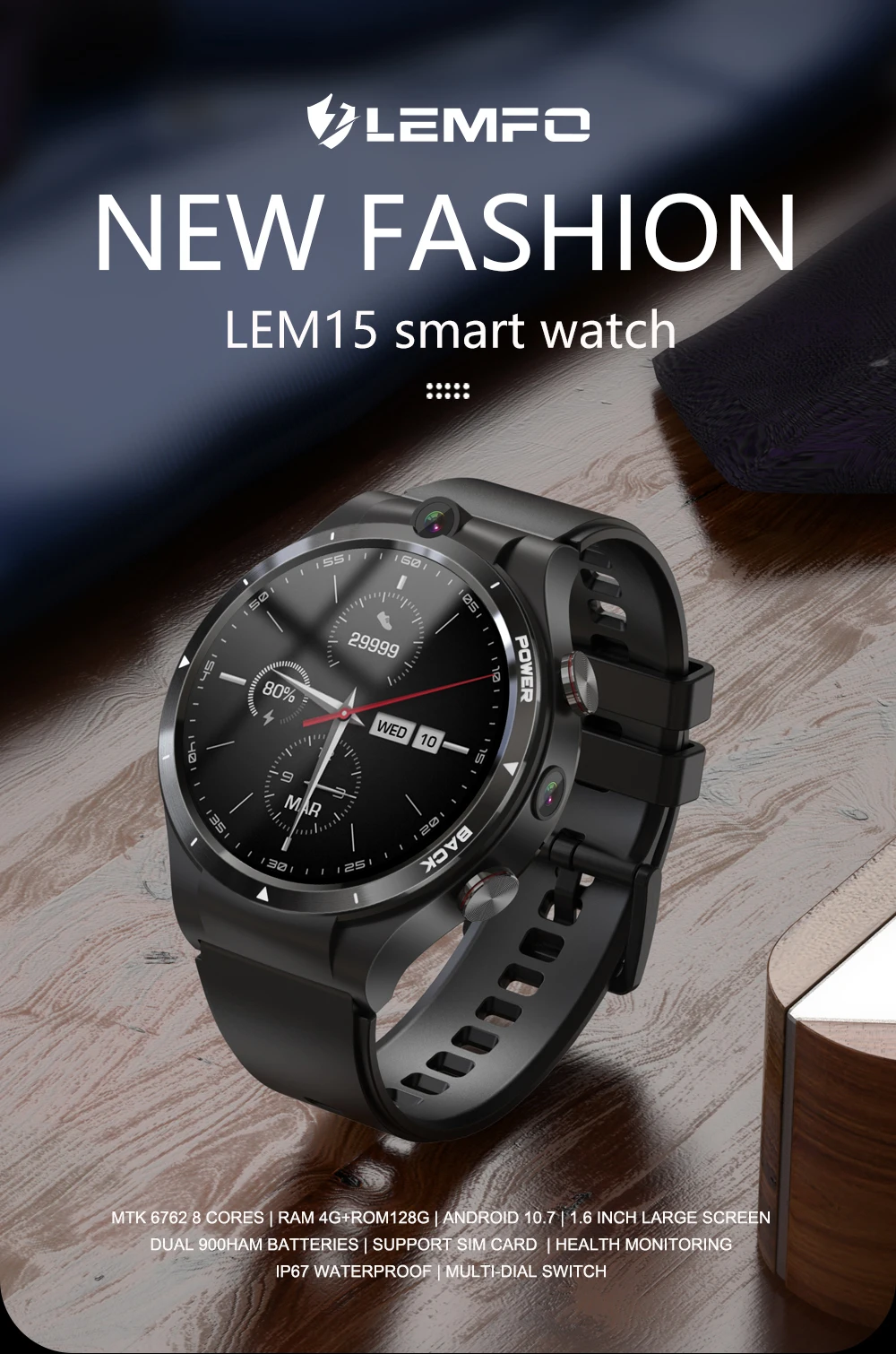 LEMFO LEM15 Smart Watch 4G Android 10.7 128GB ROM 900mAh Power Bank Dual  Cameras Smartwatch Men GPS 1.6 Inch| Alibaba.com