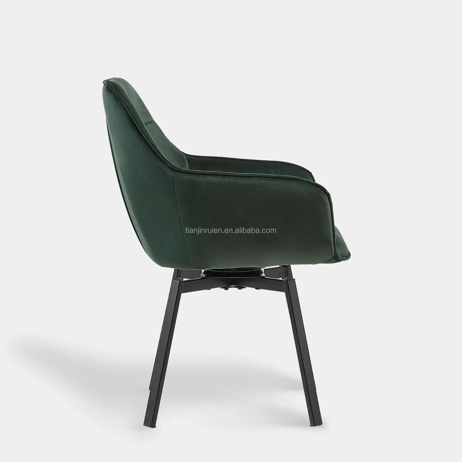 Forest Green Velvet Fabric Swivel Dining Chair With Metal Feet Buy