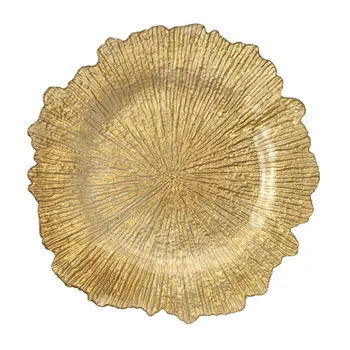 13" Plastic Gold Reef Charger Plates for Wedding Table Decorative Holiday Party Dinner Charger Under Plates Wholesale