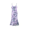 Monet Purple Oil Painting Slip Dress