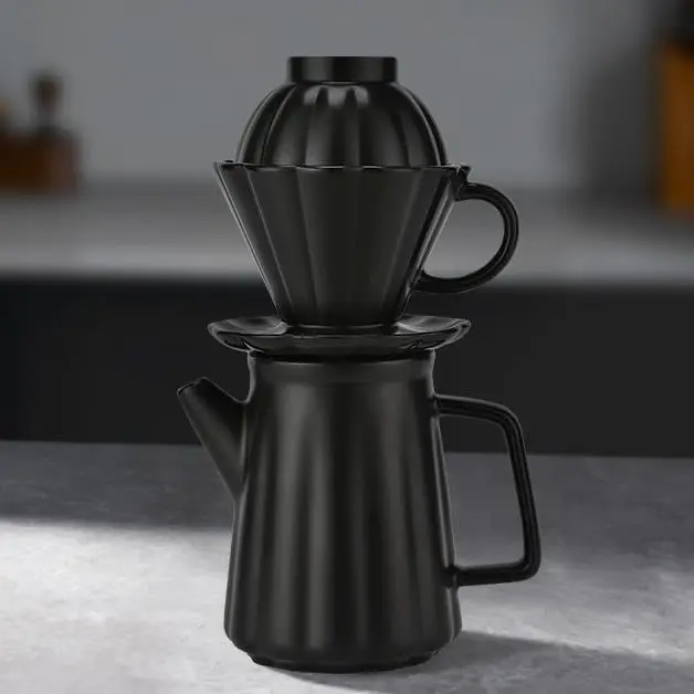 Black for V60 Ceramic Pour Coffee Dripper Set Brewer Dripper Cone Filter Drip Coffee Maker with Decanter Bowl-Coffee Gift