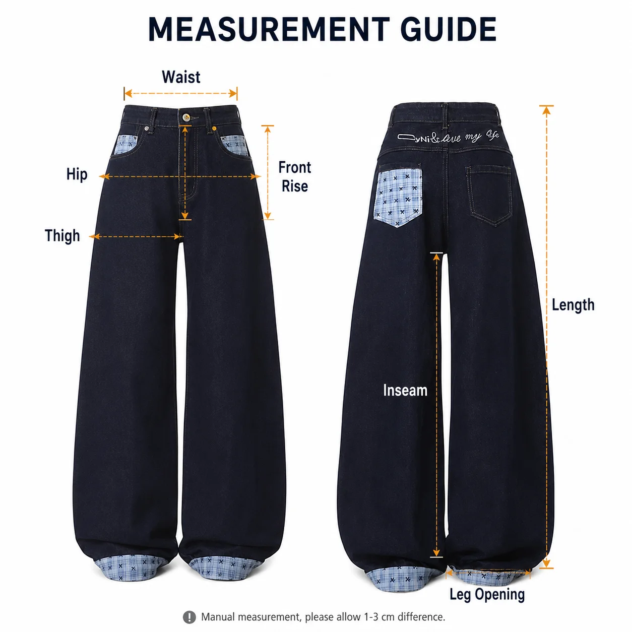 Design Bowknot Plaid Patchwork Denim Jeans for Women Spring Season Plus Size Loose Wide-leg Pants
