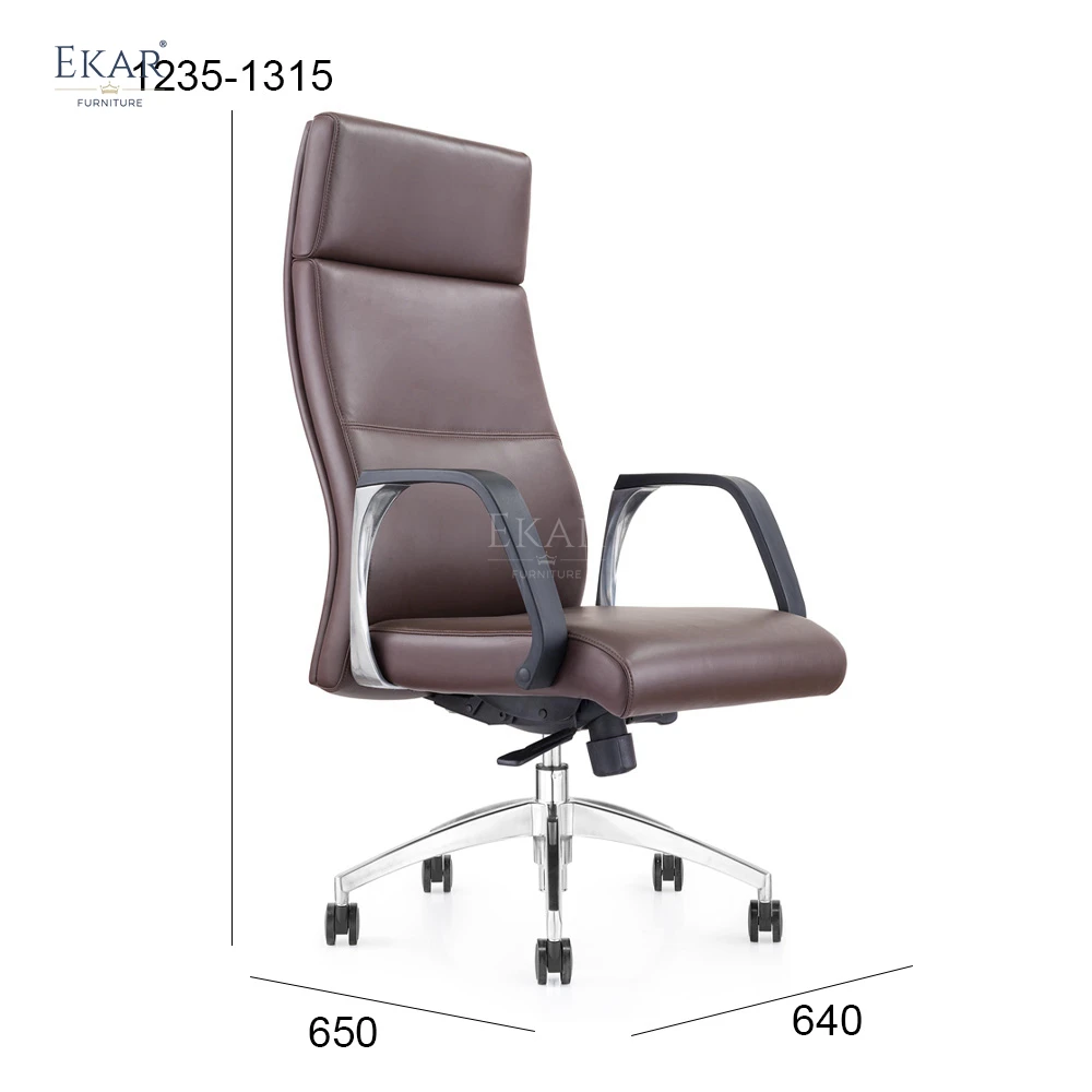 Elegant Italian Imported Top-Grain Leather Office Chair with PU Soft-Padded Armrests manufacture