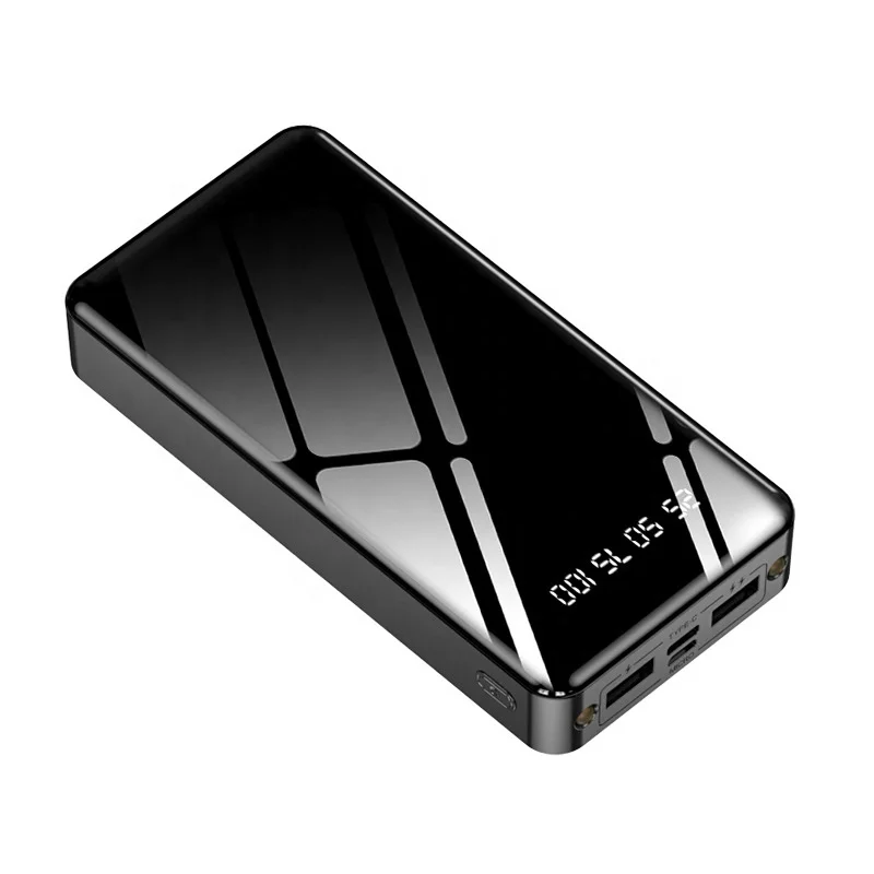 Fast Charging Led Display Mirror Power Bank 20000mah  Phone Chargers Portable High Capacity Logo Customized Mobile Power Supply