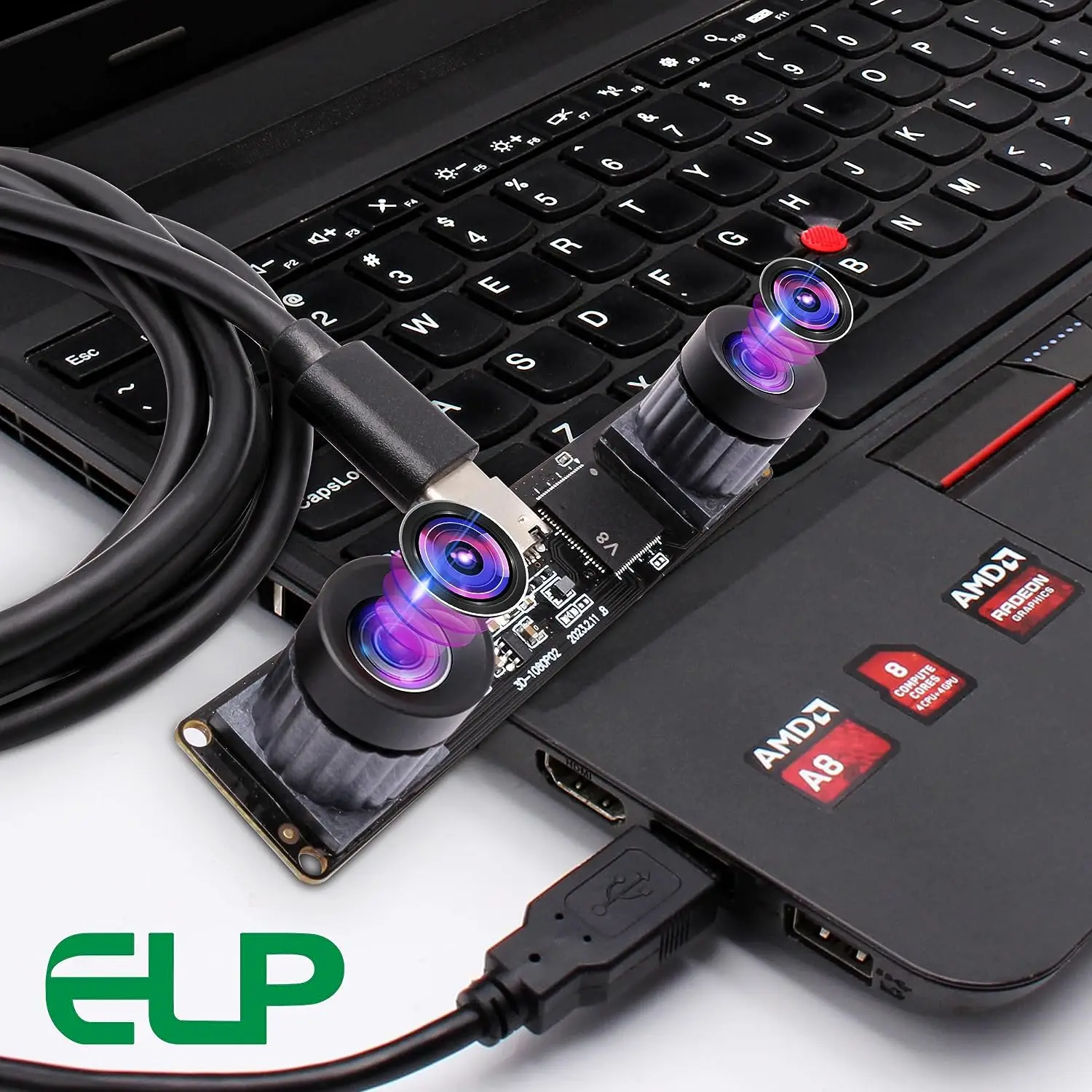 ELP Dual Lens 3D Stereo Webcam Module Synchronization 1080p 60fps High Speed PC Web Camera for Stereoscopic AI Computer Vision