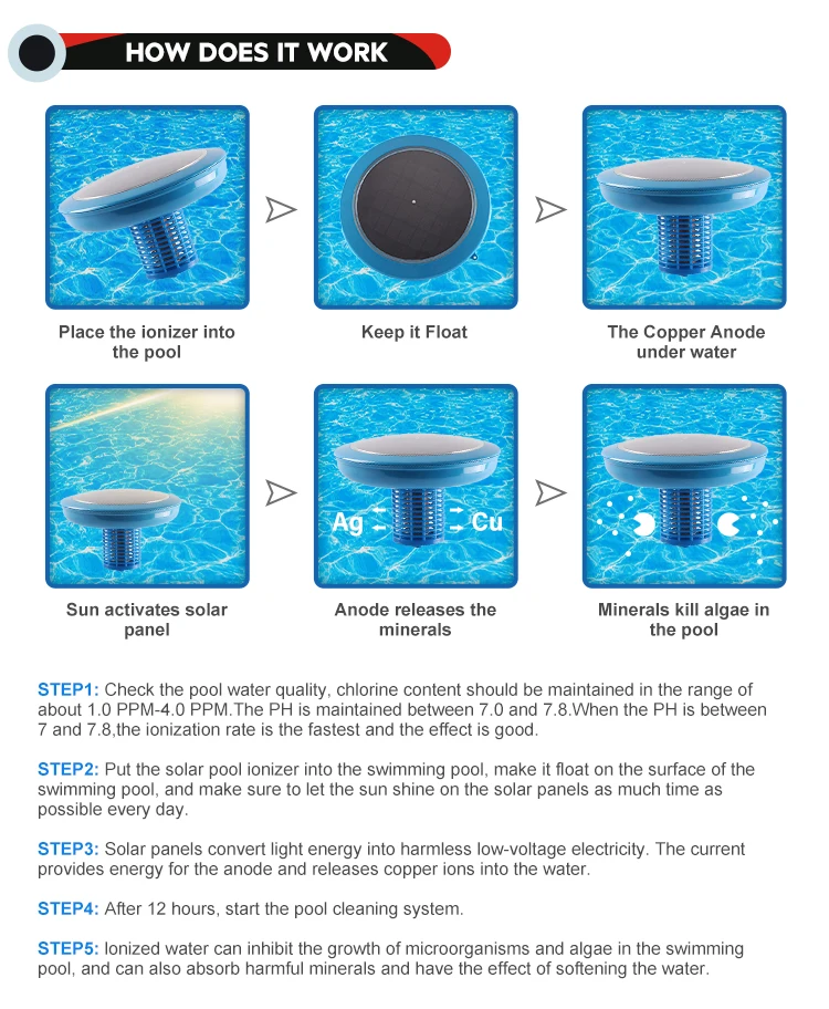 Solar-Powered Outdoor Swimming Pool Purifier Copper Silver Ionizer Water Filter