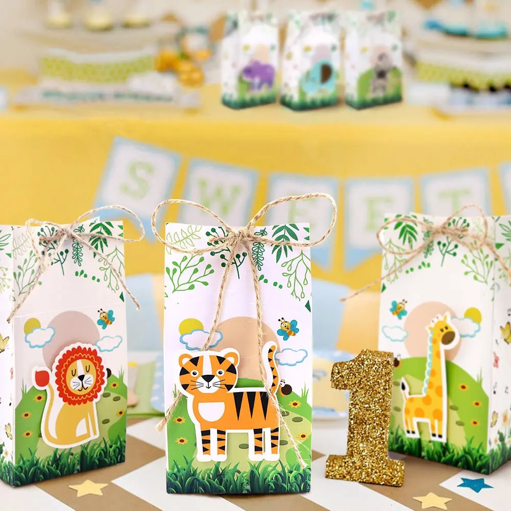 6×Jungle Safari Animal Favor Gift Box Birthday Party Candy Box Baby Shower Decor 